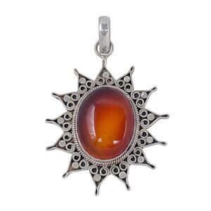 Vintage Sterling Silver 925 Carnelian Sun Pendant